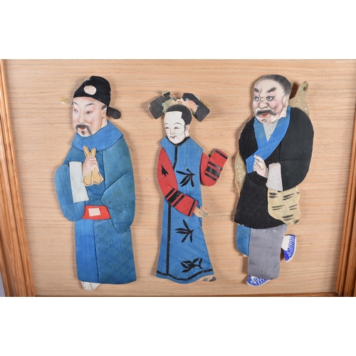 A SET OF THREE EARLY 20TH CENTURY CHINESE SILK PUPPET PANELS Late Qing ...