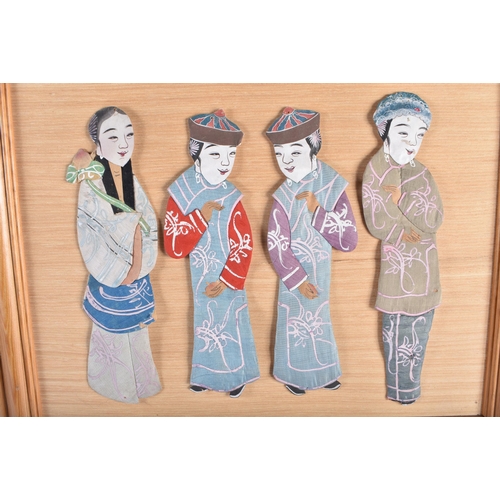 A SET OF THREE EARLY 20TH CENTURY CHINESE SILK PUPPET PANELS Late Qing ...