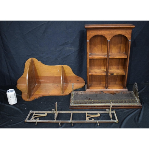 A 19th Century Mahogany shelf together with a metal coat rack, wooden