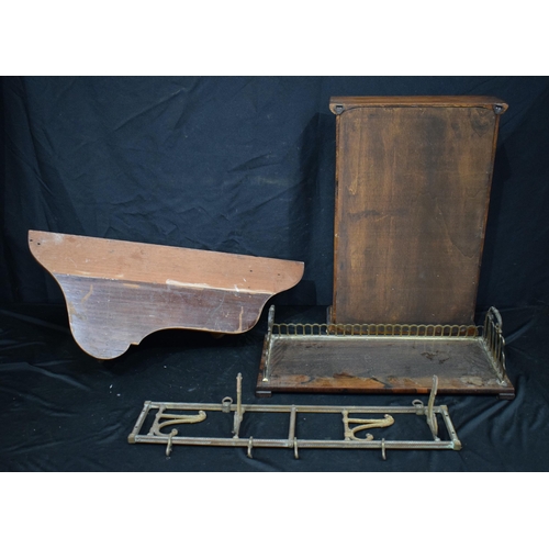A 19th Century Mahogany shelf together with a metal coat rack, wooden