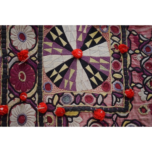 3059 - A Meghwal hand embroidered fabric wall hanging  91 x 61cm