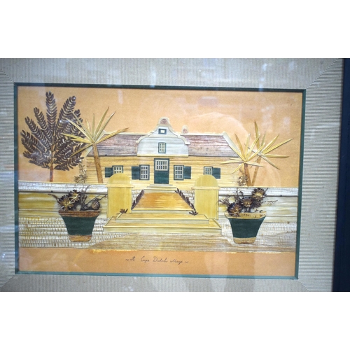 A Framed straw work of a Cape Dutch property