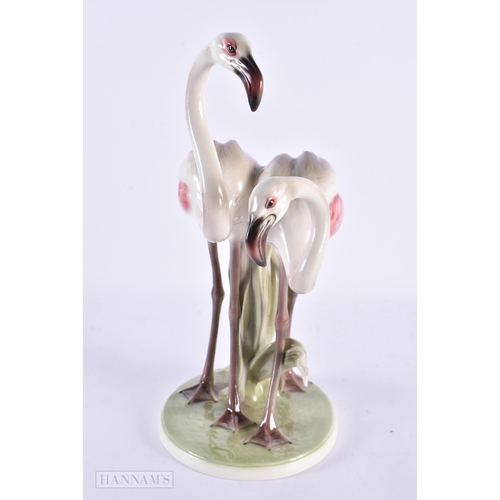 103 - AN ART DECO AUSTRIAN VIENNA KERAMOS CERAMIC FIGURE OF FLAMINGOS. 31 cm high.