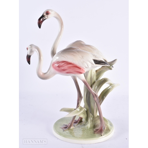 103 - AN ART DECO AUSTRIAN VIENNA KERAMOS CERAMIC FIGURE OF FLAMINGOS. 31 cm high.