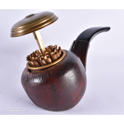 106 - AN UNUSUAL VINTAGE LEATHER CIGARETTE PIPE DISPENSER together with an antique Italian sorrento ware t... 