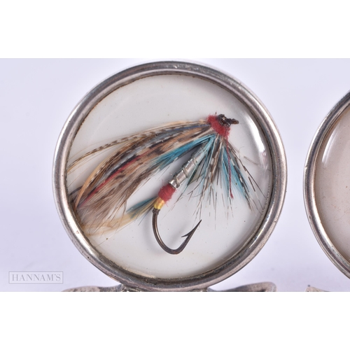 112 - A SIMILAR MATCHED PAIR OF ANTIQUE ENGLISH SILVER FLY FISHING MENU HOLDERS by Grey & Co. CHester 1909... 