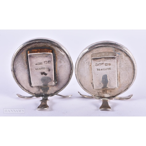 112 - A SIMILAR MATCHED PAIR OF ANTIQUE ENGLISH SILVER FLY FISHING MENU HOLDERS by Grey & Co. CHester 1909... 