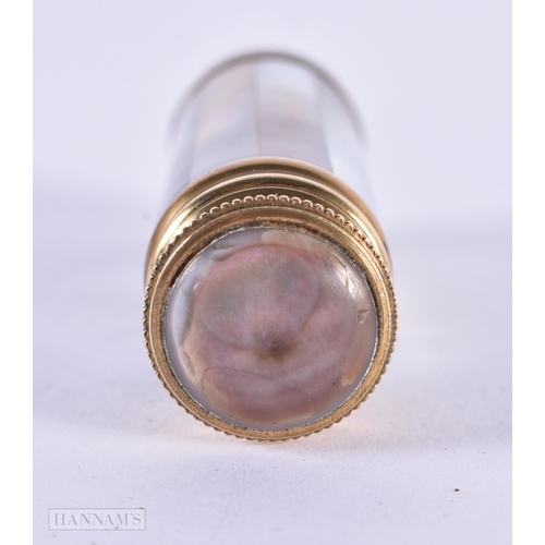 118 - AN ANTIQUE FRENCH MOTHER OF PEARL PUSH UP SCENT BOTTLE. 46.9 grams. 10 cm long extended.