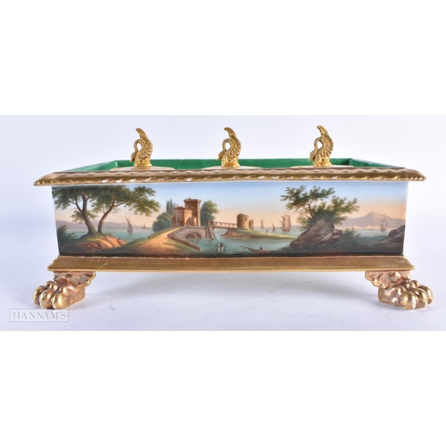 125 - A FINE LARGE EARLY 19TH CENTURY PARIS PORCELAIN DESK STAND beautifully painted with external maritim... 