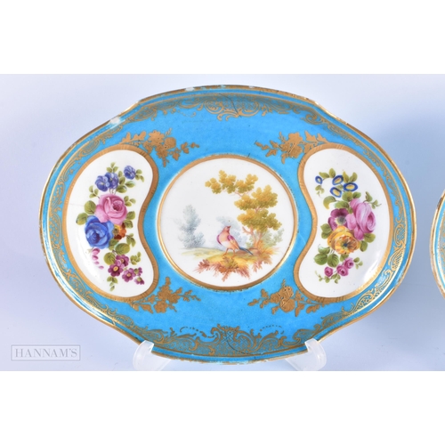 127 - A PAIR OF 19TH CENTURY CONTINENTAL SEVRES COALPORT PORCELAIN DISHES together with a pair of danube b... 