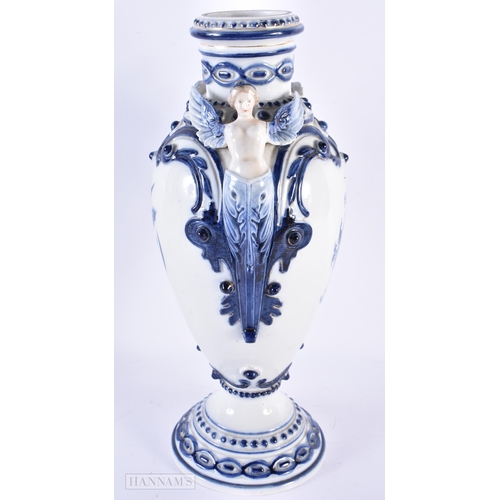 129 - A LARGE 19TH CENTURY GERMAN BLUE AND WHITE PORCELAIN VASE Attributed to Meissen. 36 cm x 16 cm.