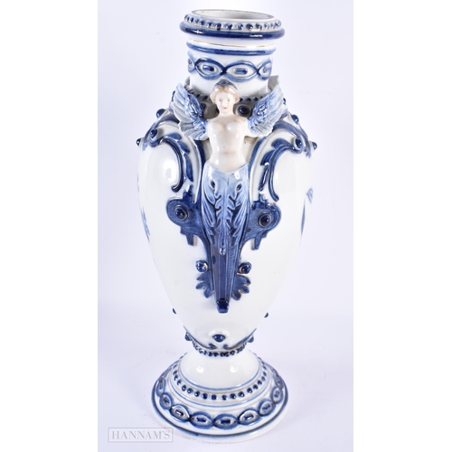 129 - A LARGE 19TH CENTURY GERMAN BLUE AND WHITE PORCELAIN VASE Attributed to Meissen. 36 cm x 16 cm.