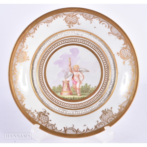 133 - AN 18TH/19TH CENTURY GERMAN FRENCH PORCELAIN CABINET CUP AND SAUCER painted with classical scenes. 1... 