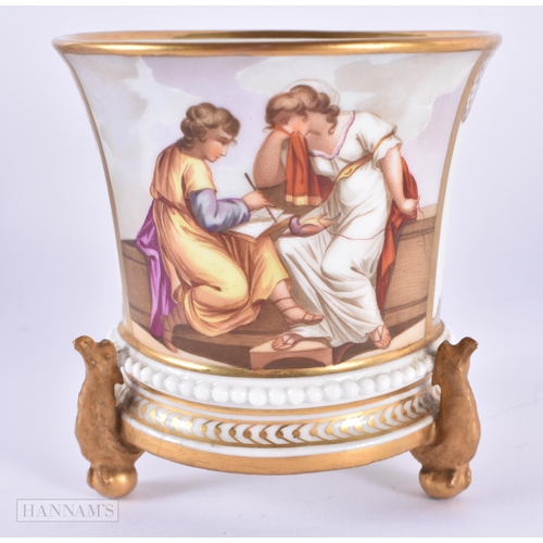 133 - AN 18TH/19TH CENTURY GERMAN FRENCH PORCELAIN CABINET CUP AND SAUCER painted with classical scenes. 1... 