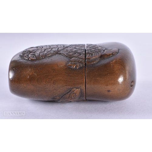 138 - A FINE 19TH CENTURY JAPANESE MEIJI PERIOD CARVED WOOD INRO AND COVER decorated with five tortoises i... 