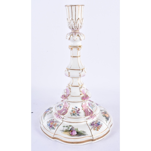 147 - AN 18TH/19TH CENTURY GERMAN BERLIN PORCELAIN CANDLESTICK together with two other Berlin reticulated ... 