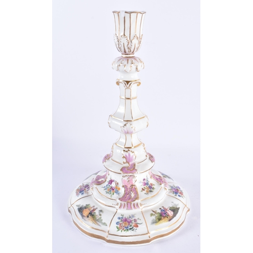 147 - AN 18TH/19TH CENTURY GERMAN BERLIN PORCELAIN CANDLESTICK together with two other Berlin reticulated ... 