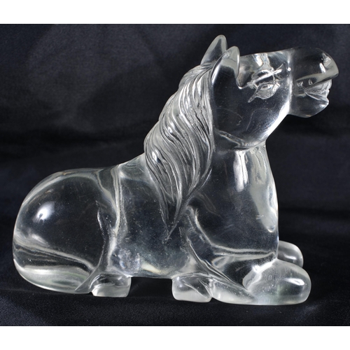 155 - A 19TH CENTURY CHINESE CARVED ROCK CRYSTAL FIGURE OF A HORSE Late Qing. 12 cm x 9 cm.