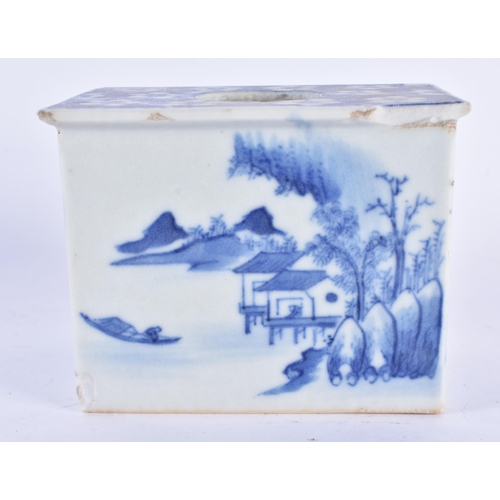 156 - A RARE 18TH CENTURY CHINESE EXPORT BLUE AND WHITE PORCELAIN INKWELL Qianlong. 10 cm x 8.5 cm.