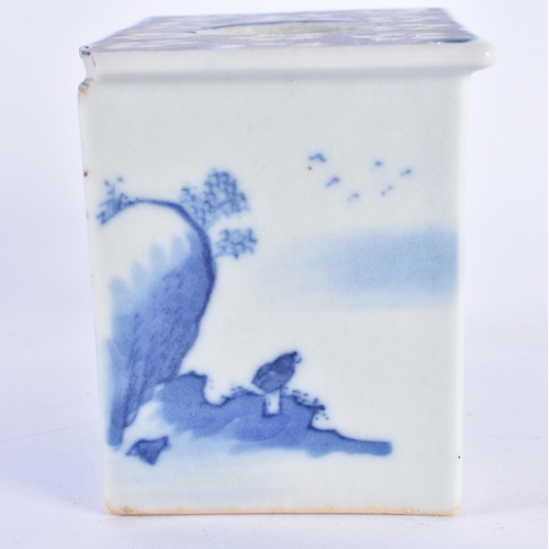 156 - A RARE 18TH CENTURY CHINESE EXPORT BLUE AND WHITE PORCELAIN INKWELL Qianlong. 10 cm x 8.5 cm.