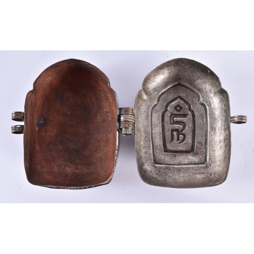 167 - A 19TH CENTURY TIBETAN SILVER AND COPPER TRAVELLING SHRINE BOX together with a matching smaller exam... 