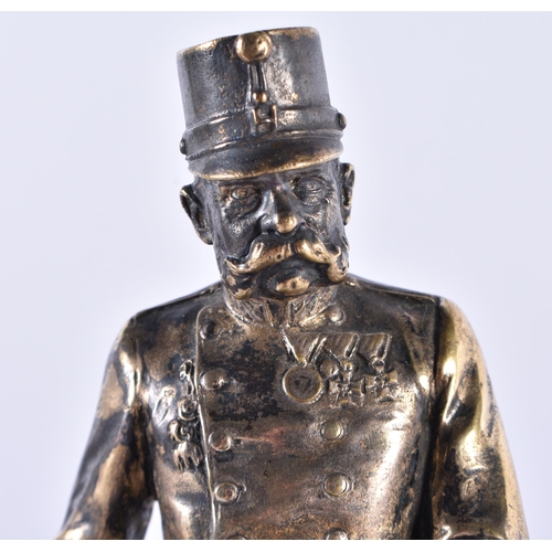 170 - A 19TH CENTURY EUROPEAN MILITARY INTEREST SILVERED BRONZE FIGURE depicting Marshal Joseph Joffre. 27... 