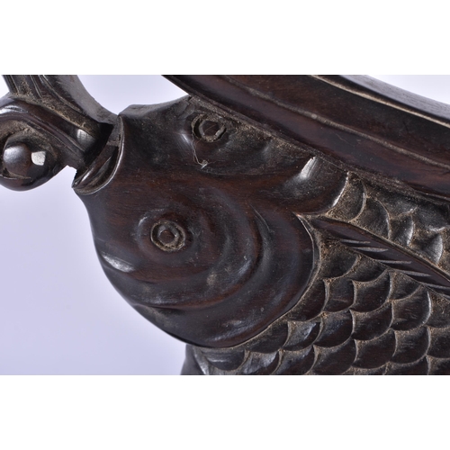 172 - A RARE 19TH CENTURY CHINESE CARVED HARDWOOD DOUBLE CARP DISPLAY STAND Qing. 42 cm x 34 cm.