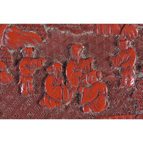 175 - A MID 19TH CENTURY CHINESE CARVED CINNABAR LACQUER BOX AND COVER Qing. 19 cm square.