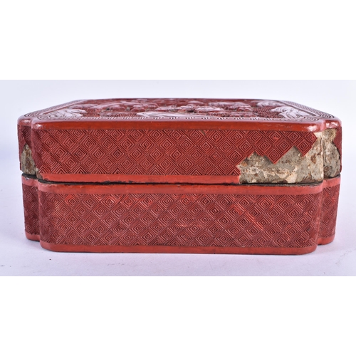 175 - A MID 19TH CENTURY CHINESE CARVED CINNABAR LACQUER BOX AND COVER Qing. 19 cm square.