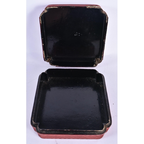 175 - A MID 19TH CENTURY CHINESE CARVED CINNABAR LACQUER BOX AND COVER Qing. 19 cm square.