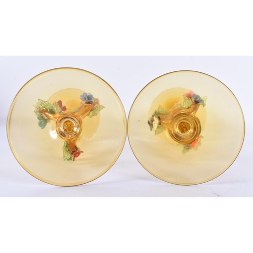 177 - A PAIR OF ITALIAN MURANO GLASS SMOKEY AMBER VASES. 25 cm high.