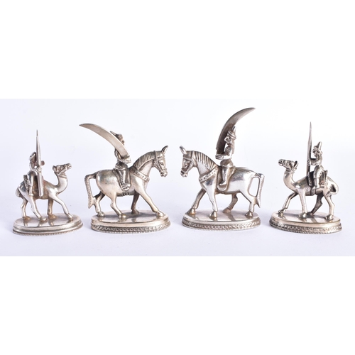 194 - A RARE 19TH CENTURY INDIAN SILVER CHESS SET including camels, horses, elephants and figures. 1300 gr... 