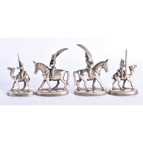 194 - A RARE 19TH CENTURY INDIAN SILVER CHESS SET including camels, horses, elephants and figures. 1300 gr... 