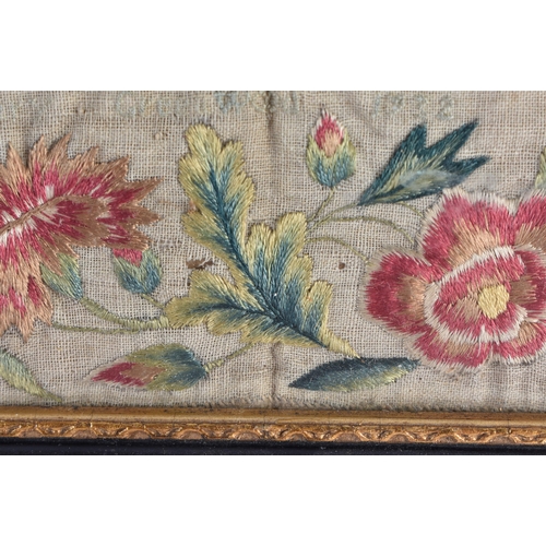 197 - A FRAMED ANTIQUE EMBROIDERED SAMPLER C1732. 32 cm x 24 cm.