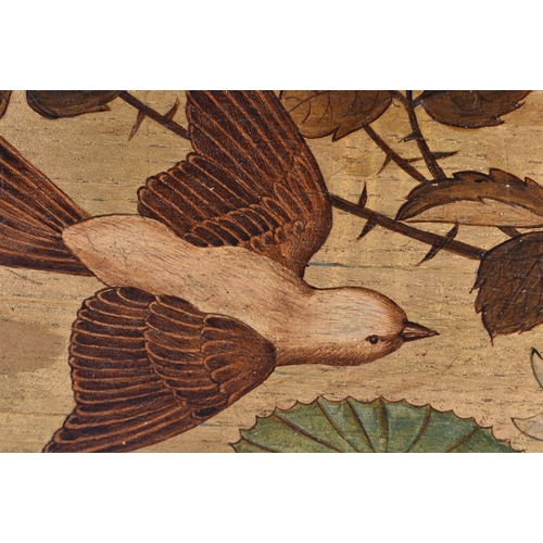 198 - AN ARTS AND CRAFTS AESTHETIC MOVEMENT PAINTED WOOD PANEL. 50 cm x 18 cm.