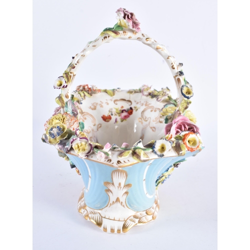 216 - AN EARLY 19TH CENTURY ENGLISH PORCELAIN ENCRUSTED BASKET possibly Coalport. 26 cm x 18 cm.