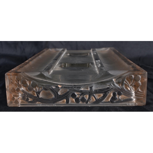 219 - A LARGE ART DECO RENE LALIQUE GLASS DESK STAND decorated with berries and foliage. 26 cm x 15 cm.