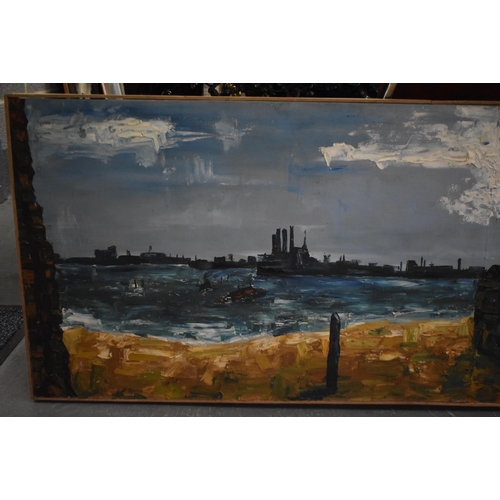 220 - British School (Early to Mid 20th Century) Oil On Canvas, Liverpool Docks. 185 cm x 60 cm.