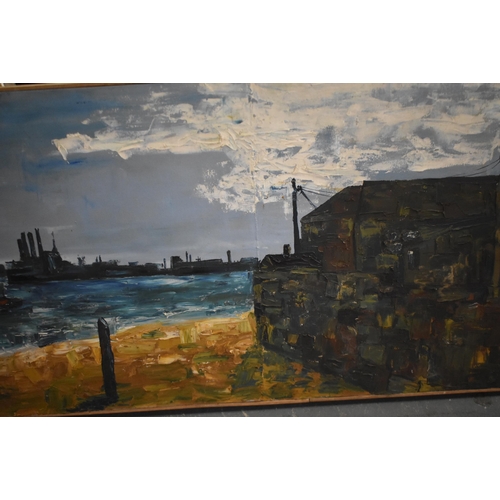 220 - British School (Early to Mid 20th Century) Oil On Canvas, Liverpool Docks. 185 cm x 60 cm.