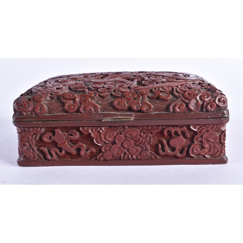 226 - A 19TH CENTURY CHINESE CARVED CINNABAR LACQUER DRAGON BOX Qing. 13 cm x 9 cm.