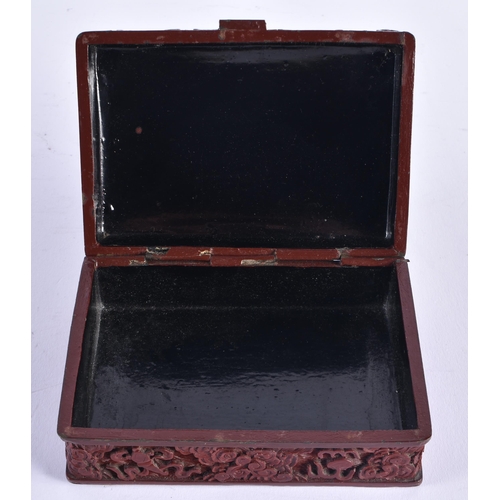 226 - A 19TH CENTURY CHINESE CARVED CINNABAR LACQUER DRAGON BOX Qing. 13 cm x 9 cm.