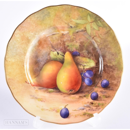 23 - A ROYAL WORCESTER FRUIT PAINTED PORCELAIN TRIO by W H Austin & Price. (3)