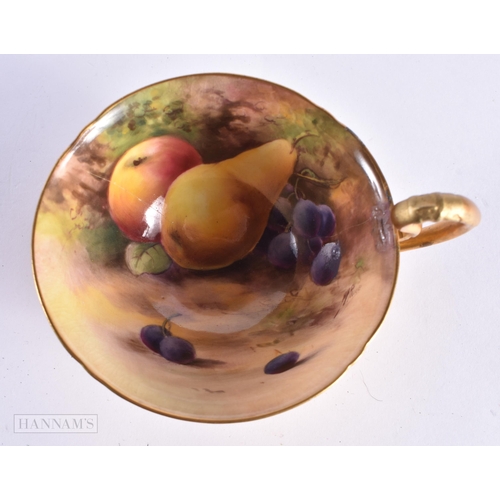 23 - A ROYAL WORCESTER FRUIT PAINTED PORCELAIN TRIO by W H Austin & Price. (3)