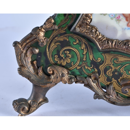 235 - A LARGE 19TH CENTURY FRENCH GREEN TORTOISESHELL AND PORCELAIN MANTEL CLOCK painted with putti, mount... 