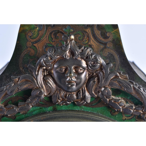 235 - A LARGE 19TH CENTURY FRENCH GREEN TORTOISESHELL AND PORCELAIN MANTEL CLOCK painted with putti, mount... 