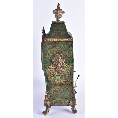 235 - A LARGE 19TH CENTURY FRENCH GREEN TORTOISESHELL AND PORCELAIN MANTEL CLOCK painted with putti, mount... 