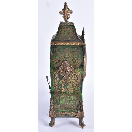 235 - A LARGE 19TH CENTURY FRENCH GREEN TORTOISESHELL AND PORCELAIN MANTEL CLOCK painted with putti, mount... 