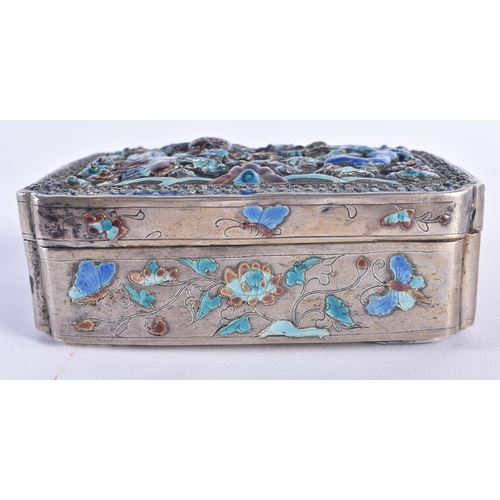 242 - A RARE LATE 19TH CENTURY CHINESE SILVER AND ENAMEL REPOUSSE BOX Qing. 247 grams. 12 cm x 8 cm.