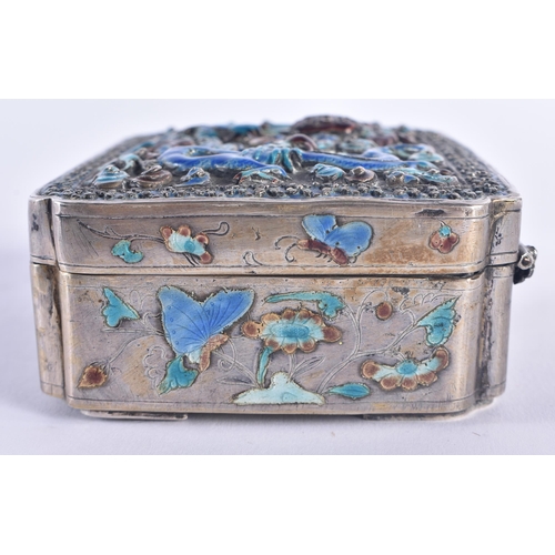 242 - A RARE LATE 19TH CENTURY CHINESE SILVER AND ENAMEL REPOUSSE BOX Qing. 247 grams. 12 cm x 8 cm.