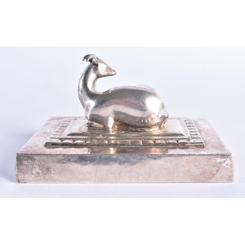 249 - AN ART DECO DANISH SILVER PLATED DEER PAPER WEIGHT. 692 grams. 10 cm x 7.5 cm.